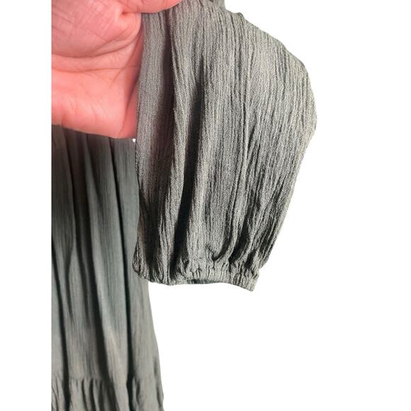 Francesca Mi Ami Mini Dress Size L Green Crotchet Tiered Ruffled Boho Peasant - Picture 5 of 13